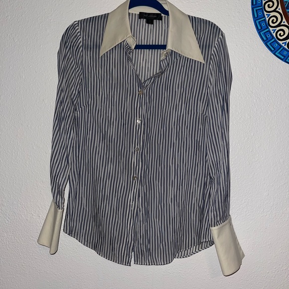 ST.JOHN stripe shirt blue beige size 4 - Picture 3 of 11